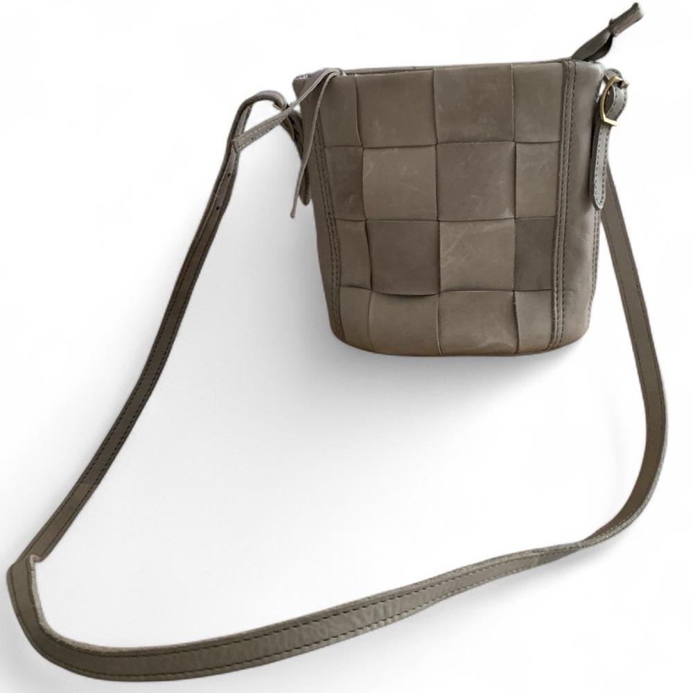 MARGOT Woven Leather Crossbody Bucket Bag